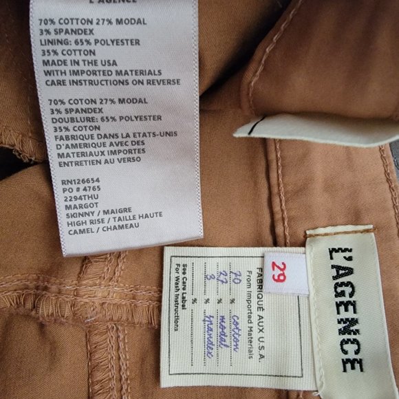 L'agence Margot High Rise Skinny Jenas Womens 29 Camel Cropped Retail $245 - Picture 5 of 8